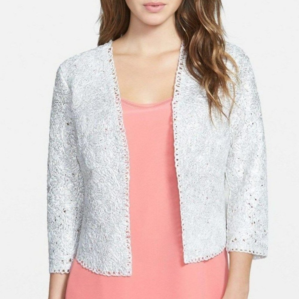 Nic + Zoe New Jacket Shimmered Metallic Lace Topper Women's XL